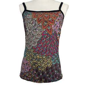 Vintage Y2K Abstract Kinetic Spaghetti Strap Tank Top‎ with Sequines Sz M